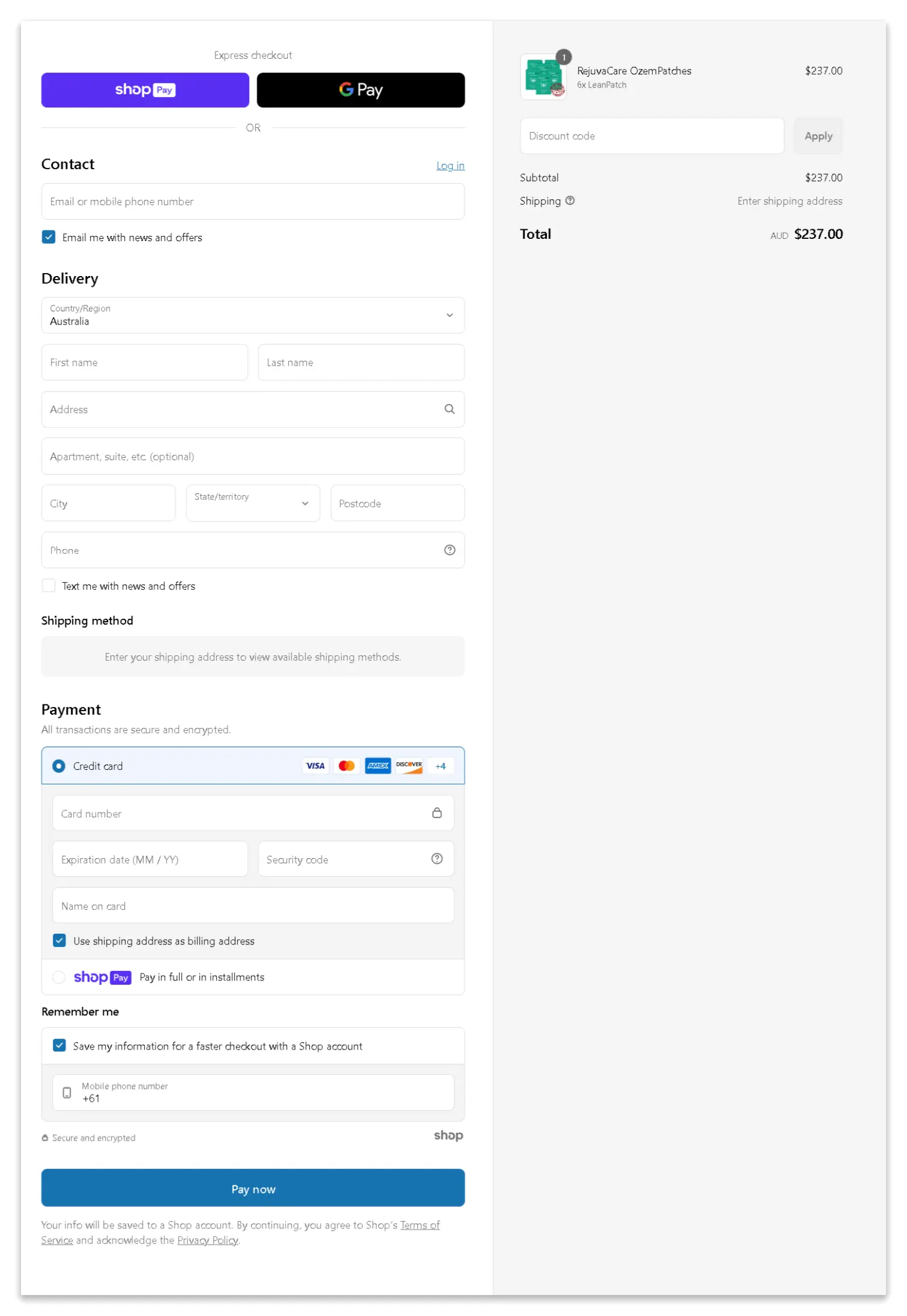 Rejuva Care  Secure Checkout Page